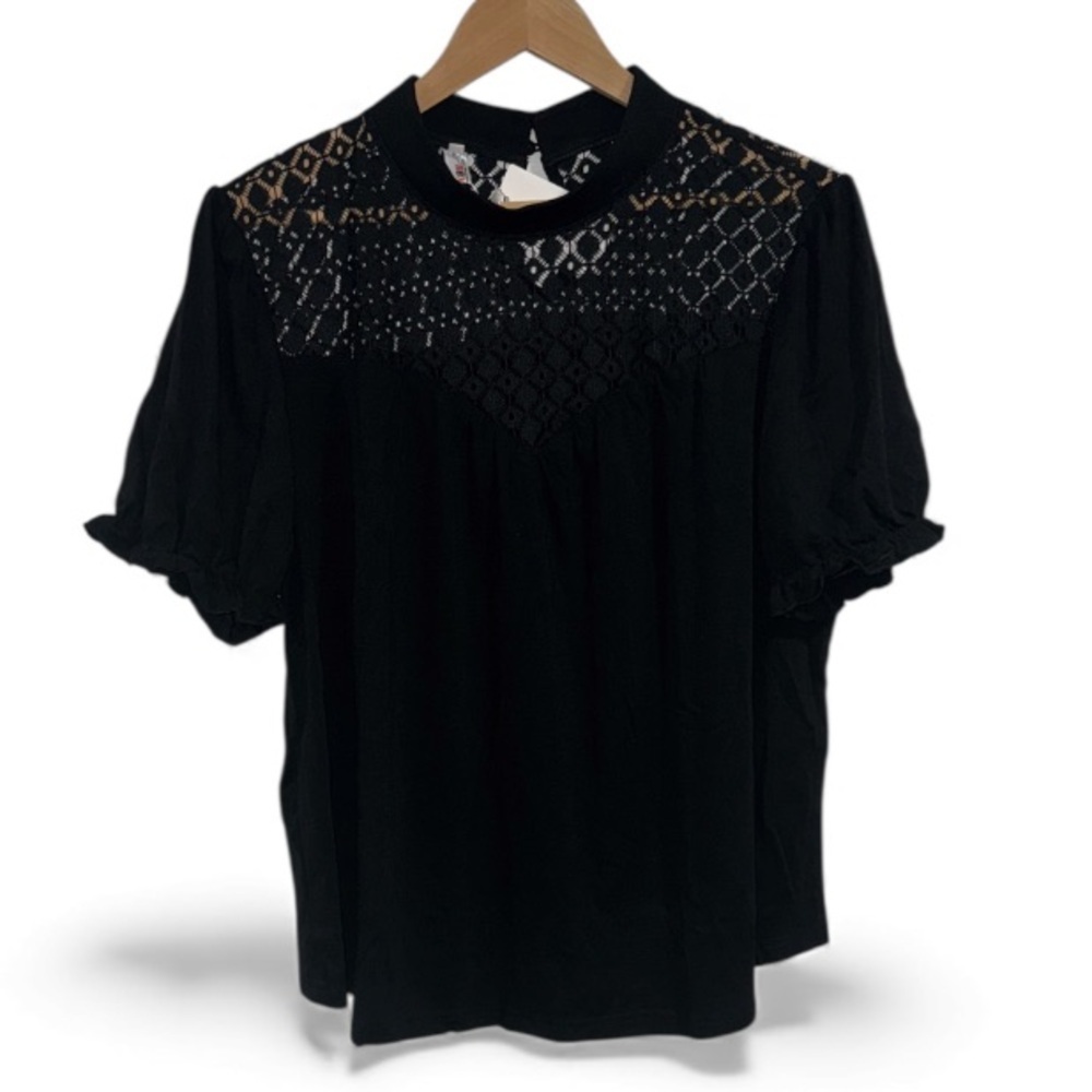Elegant Black Lace yoke XL NEW puff short sleeve soft